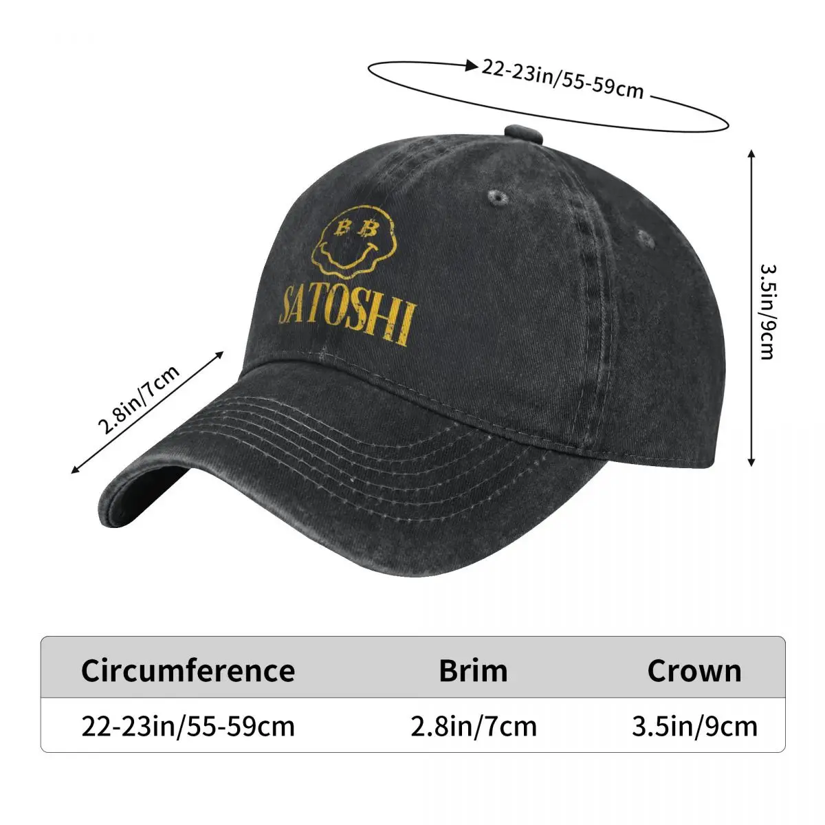 Yellow Blockchian Bitcoin Satoshi Washed Baseball Cap Funny Face Fashion Hip Hop Dad Hats Summer Unisex Men Baseball Caps