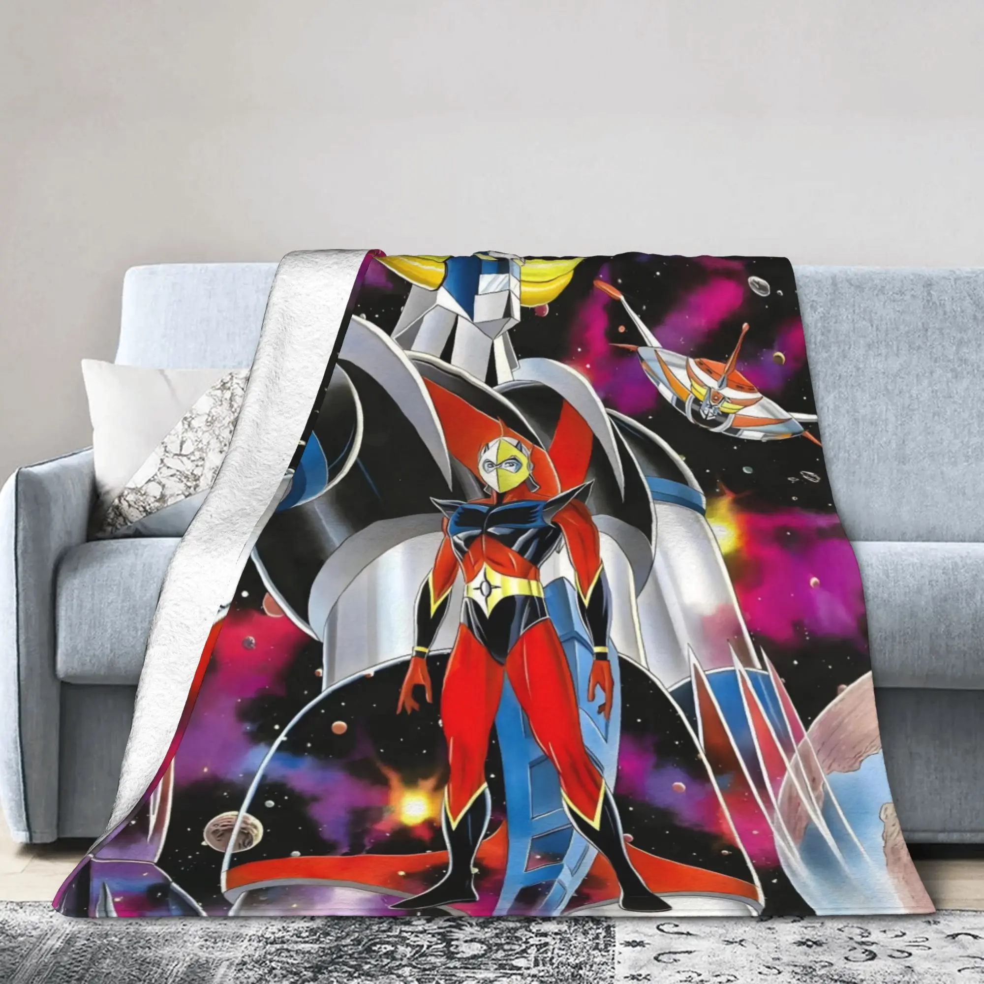 UFO Robot Grendizers Goldorak Knitted Blankets Flannel Japan Anime Lightweight Thin Throw Blankets for Bedspreads Quilt Portable