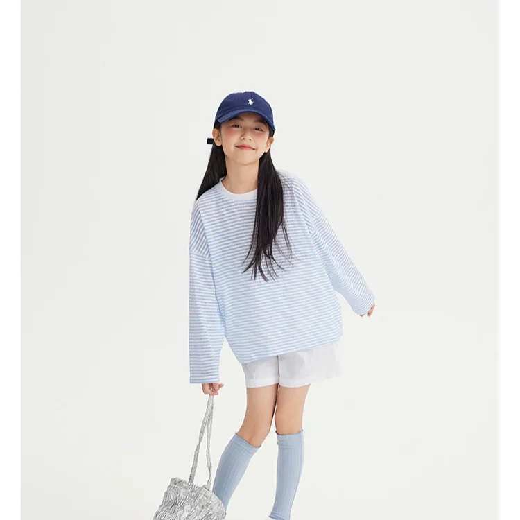 Girls Coat 2024 Summer New Childrens Clothes Korean Style Baby Girls Blue Striped Sunscreen Smock Casual Simple Temperament image 6