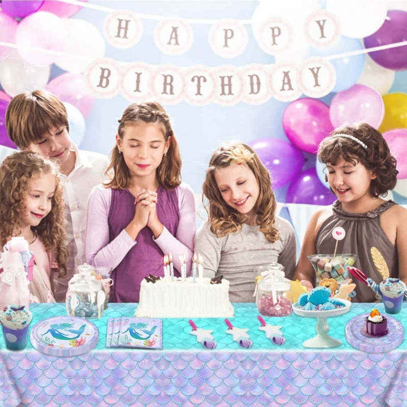 Mermaid Tablecloth -Mermaid Birthday Decorations for Party Girls Baby Shower Themed Birthday Party Favors view 5