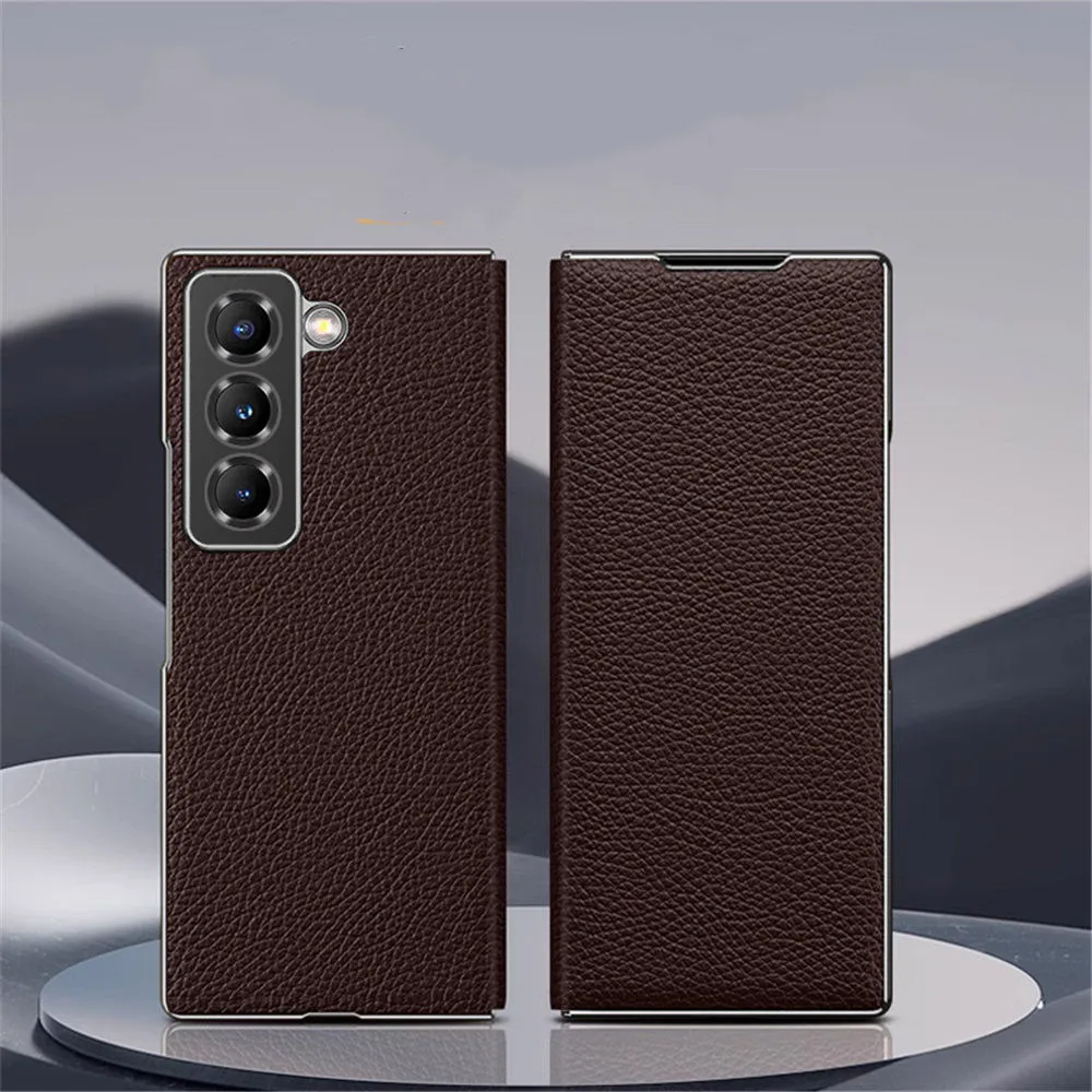 

Genuine Cowhide Leather Litchi Flip Case For Samsung Galaxy W25 Business Cover
