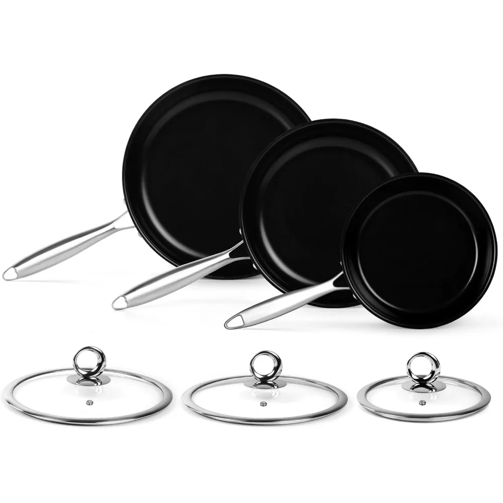 

Набор из 6 титановых керамических сковородок с антипригарным покрытием и крышками, идеально подходит для приготовления яиц и омлетов