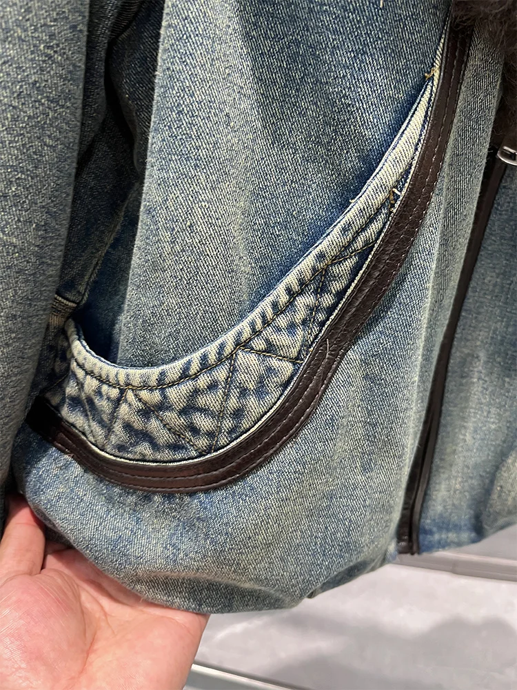 Nueva chaqueta de plumas de ganso de invierno para mujer, abrigos con cuello de piel de oveja de cordero auténtica Natural, prendas de vestir vaqueras, chaqueta femenina de lujo