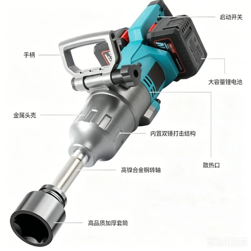 Brushless Lithium Battery Impact Wrench, Special for Auto Repair, Big Wind Gun Charging Sleeve Wrench, Special Big Nut