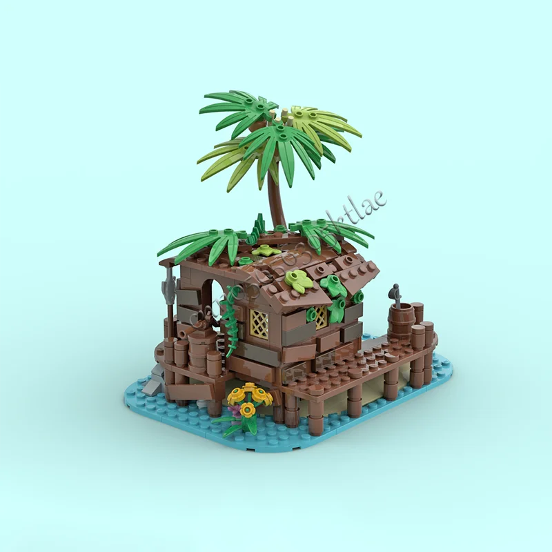 368개 부품 해적 창고 블록 세트 열대 스타일 건축 모델 디테일 장식 장난감 어린이 조립 선물