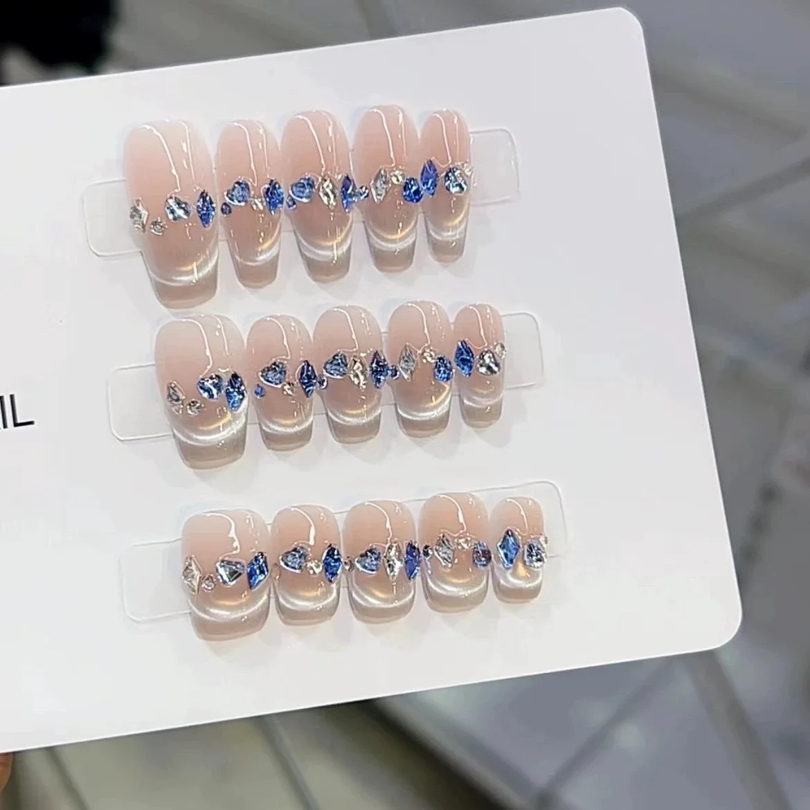 

Накладные ногти ручной работы, блестящие накладные ногти в виде французских кошачьих глаз со стандартным декором, женские накладные ногти с коротким гроб для девушек