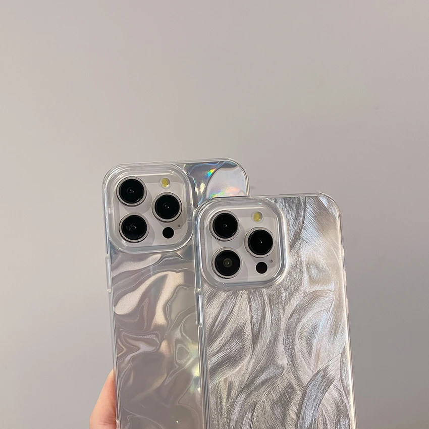 حافظة هاتف ملونة انبهار بالليزر لهاتف آيفون 16 15 14 13 برو 12 11 ماكس تموج الماء 16 برو 17 برو 15 برو حافظة هاتف صلبة 14 برو ماكس