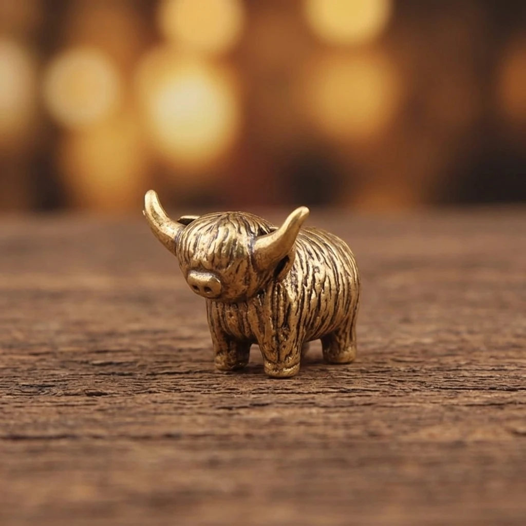 1pc Cow Statue Brass Plated Alloy Sculpture for Living Room Coffee Table Office Desk Study Bookshelf Decoration Gift
