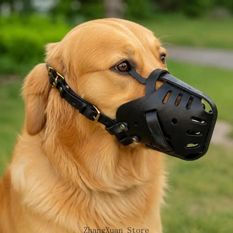 Verstellbarer Hunde-Mundschutz, Korbmaulkorb aus Leder für Training und Outdoor-Einsatz, 3XUF – Detail 10