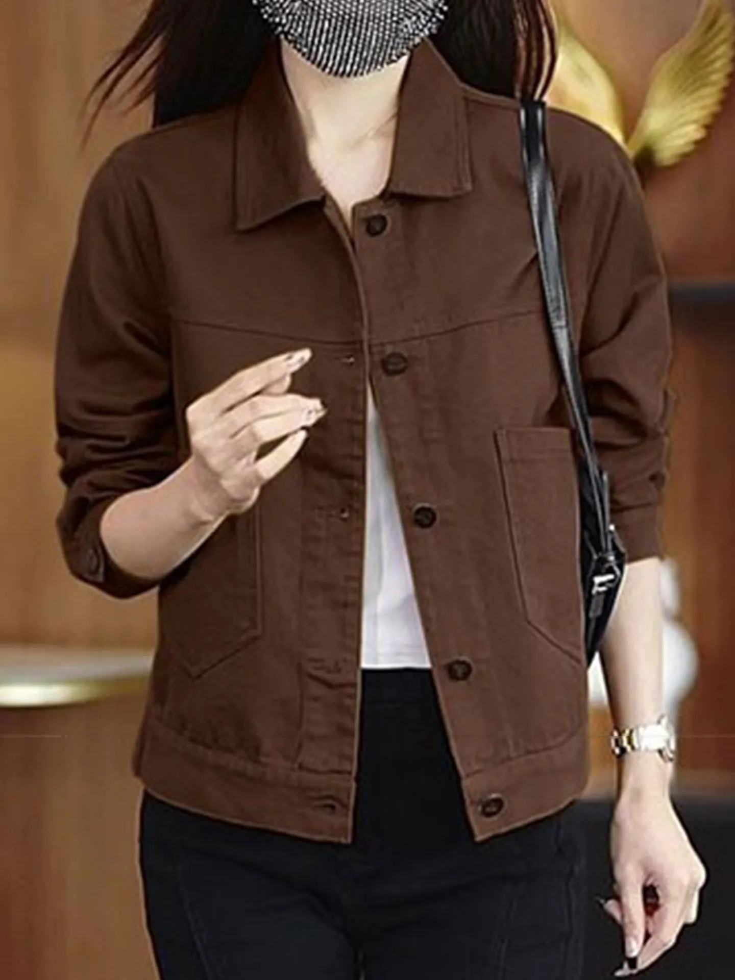 

Faionable Slimming Trendy Women's Jaet Autumn New Arrival Small Size Versatile Street Sle Outerwear Simple Loose Fit Bu...