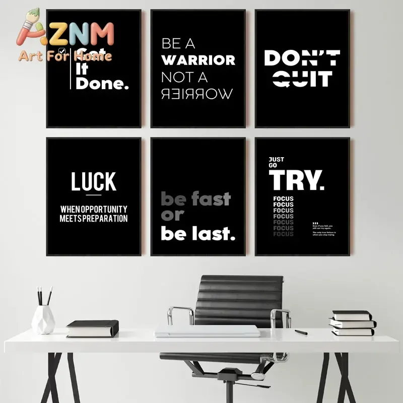 AZNM Black Background Motivational Quote Canvas Wall Art White Inspirational Typography Art Print Unframed Canvas Poster for Off