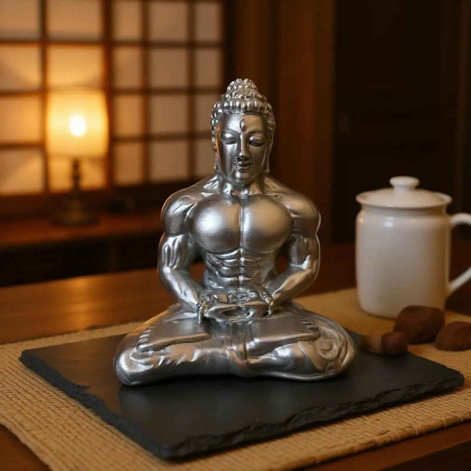 Muscular Buddha Statue Cross-Legged Seated Buddha Statue Glossy