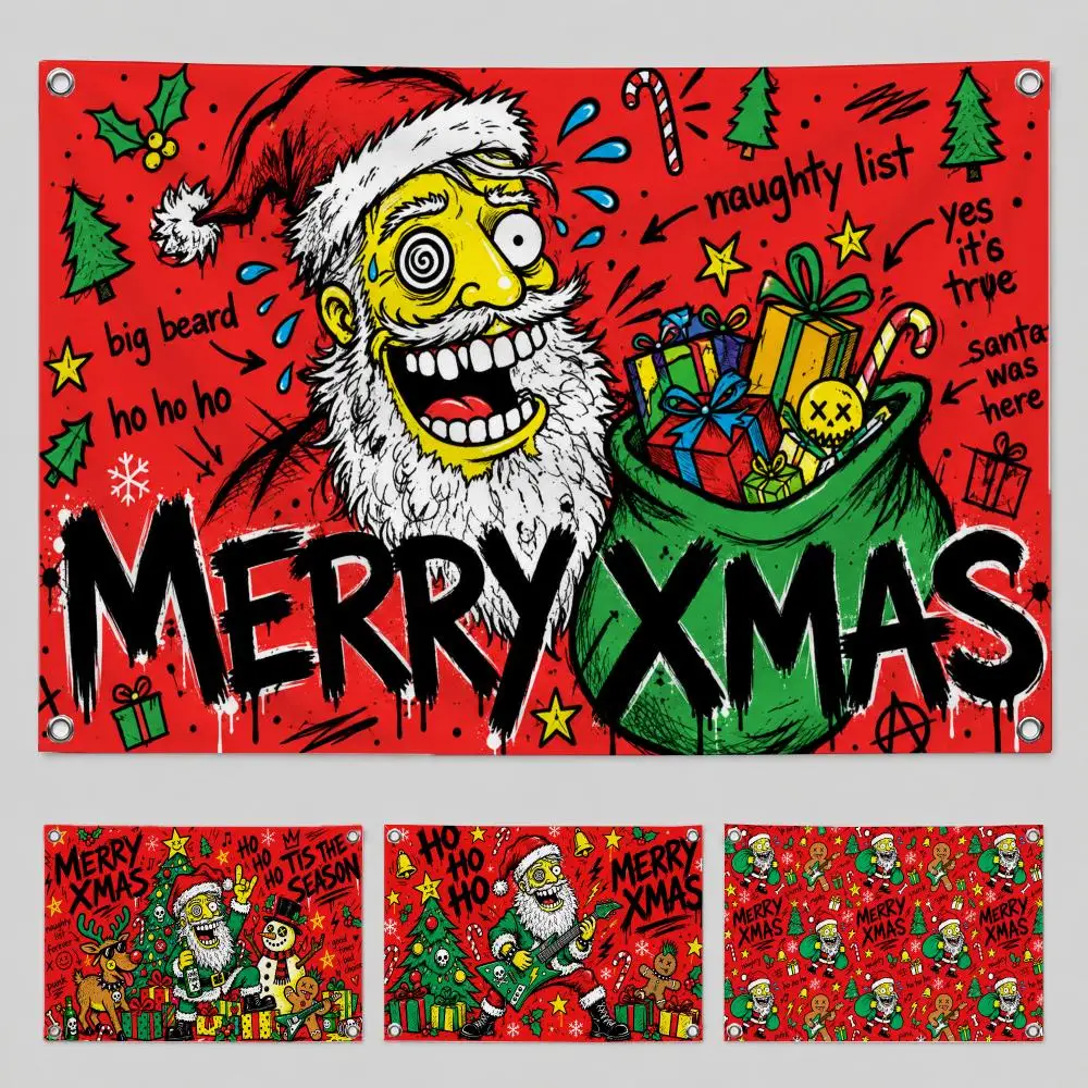 Merry Christmas Santa Claus Flags Yard Garden Decor Banner Indoor Outdoor Wall Hanging Flag Home Patio Wall Art Decoration