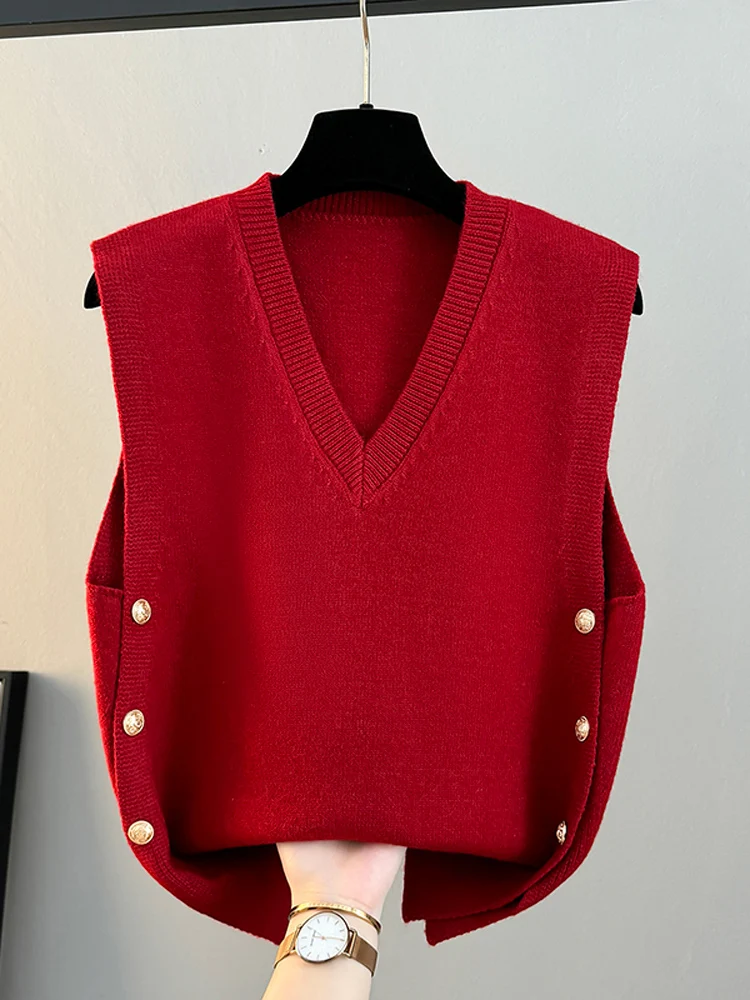 여성용 루즈 니트 조끼 2025 신상 봄 가을 겨울 브이넥 스웨터 자켓 아우터웨어 편안한 부드러운 원단