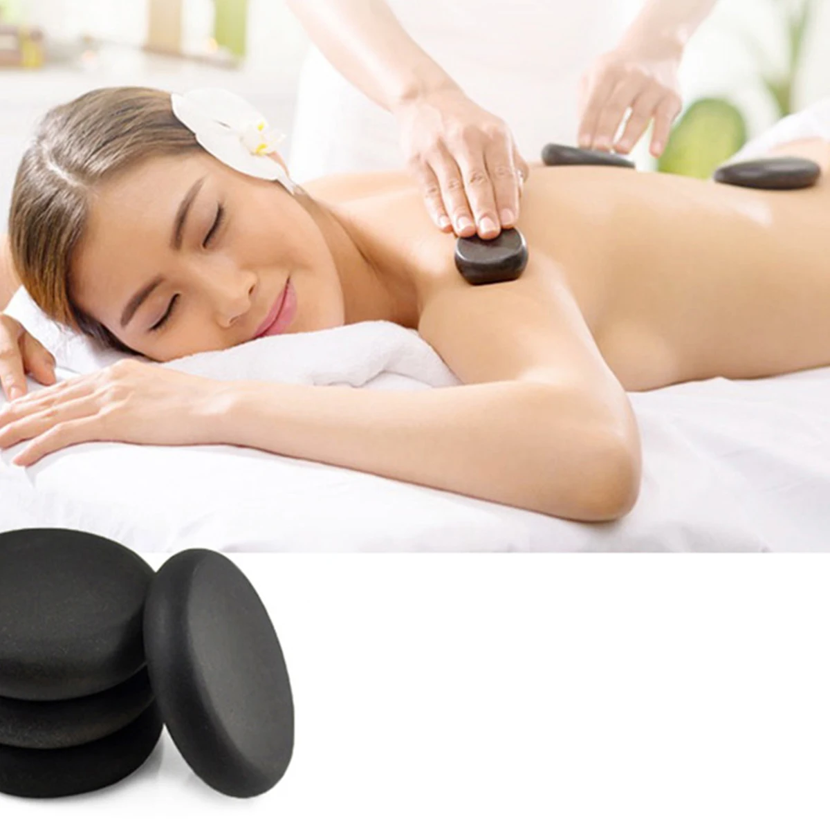 

2pcs Massage Stones Spa Tools for Relaxing Pain Relief Volcanic Energy Gems Back Massager Household