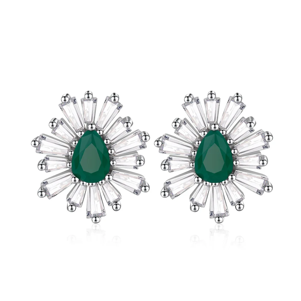 Fashion and Luxury 4 * 6mm Synthetic Grandmother Green Droplets with Diamond Earrings 925 Silver Elegant Style Earrings