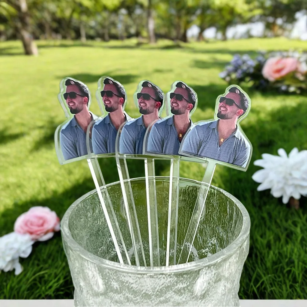 Impressão personalizada Fotos Drink Sticks, encantos do aniversário, decoração do chuveiro do bebê, decoração do cocktail, 20 pcs, 50 pcs, 70pcs