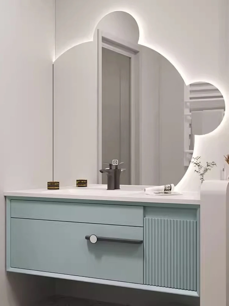 

Modern minimalist rock slab seamless ceramic basin bathroom cabinet combination oak toilet washstand