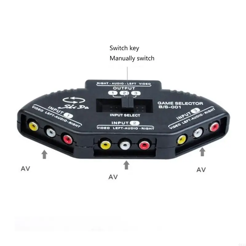 Q84A 3-Way Audios Video Black Switcher Selector Box Switcher 3 in 1 Out