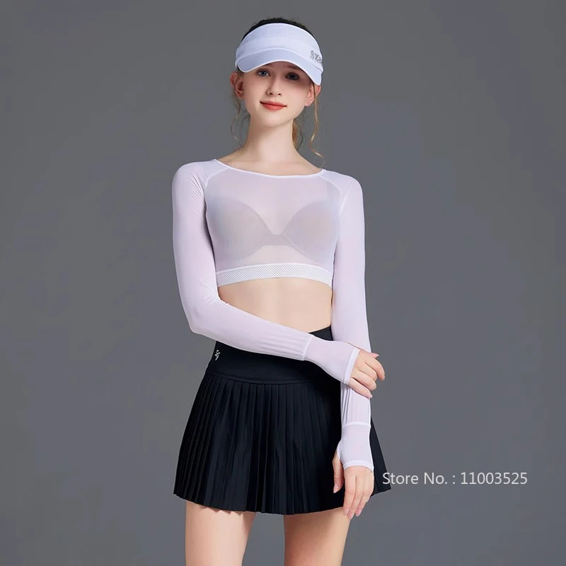 SG Summer Sunscreen Bottomings Shirts Women Long Sleeve Ice Silk Crop Tops Cooling Anti-UV Short Shirt Lady Thin Underwear