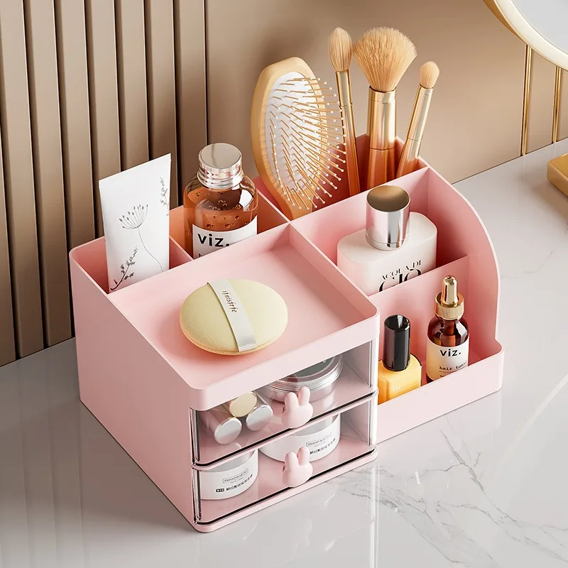 Large Capacity Cosmetic Storage Box Makeup Drawer Organizer Skincare Makeup Stationery Storage Box for Dressing Table Desktop