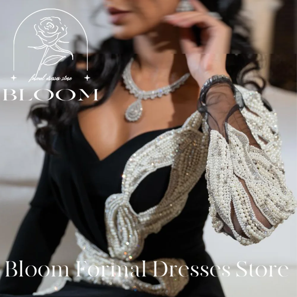 Bloom Customized Long Sleeves Contrast Color  Mermaid Sweep Train Side Silt Sequined V Neck Zipper Back Classic Celebrity Dress image 4