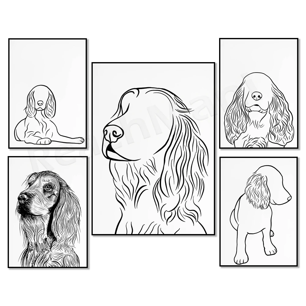 English Cocker Spaniel Poster Line Print Contemporary Geometric Nordic Scandinavian Minimalist Canvas Painting Bedroom Wall Deco