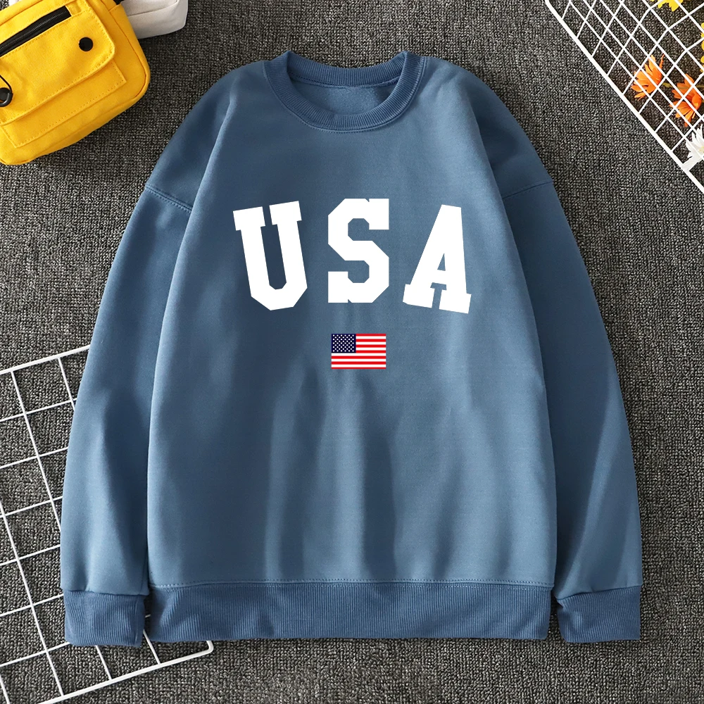 Usa American Flag Patriotic Print Print Mens Hoody Autumn O-Neck Sportswear Fashion Fleece Pullover Casual Loose Mens Sweatshirt