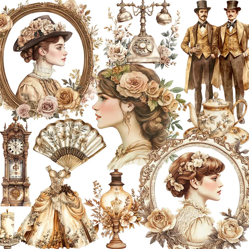 20Pcs/Pack Vintage Rococo Girl Sticker DIY Craft Scrapbooking Album Junk Journal Decorative Stickers