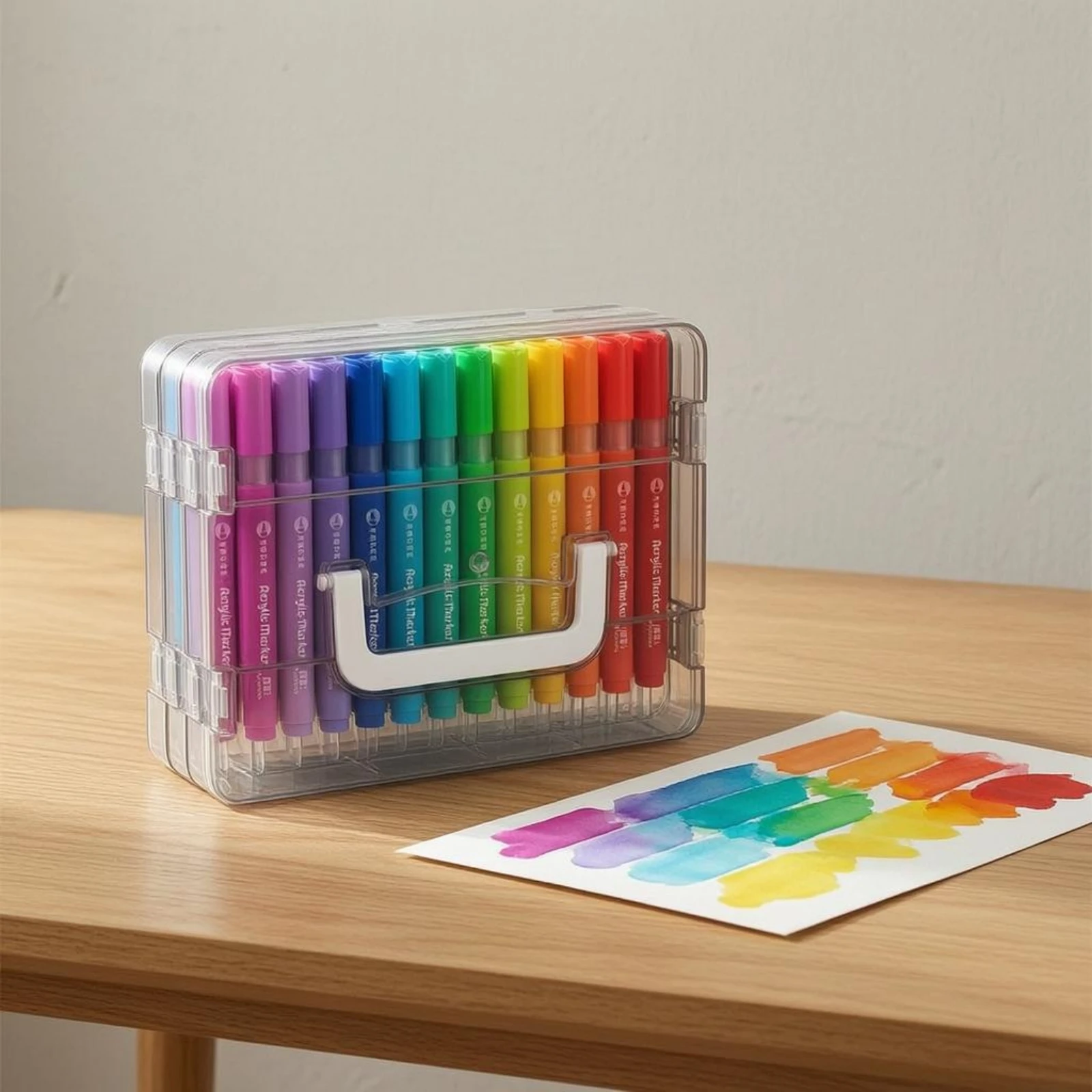 48 Pieces Soft-Tip Markers Transparent Storage Case 48 Acrylic Markers Acrylic Paint Pens for Drawing, Coloring
