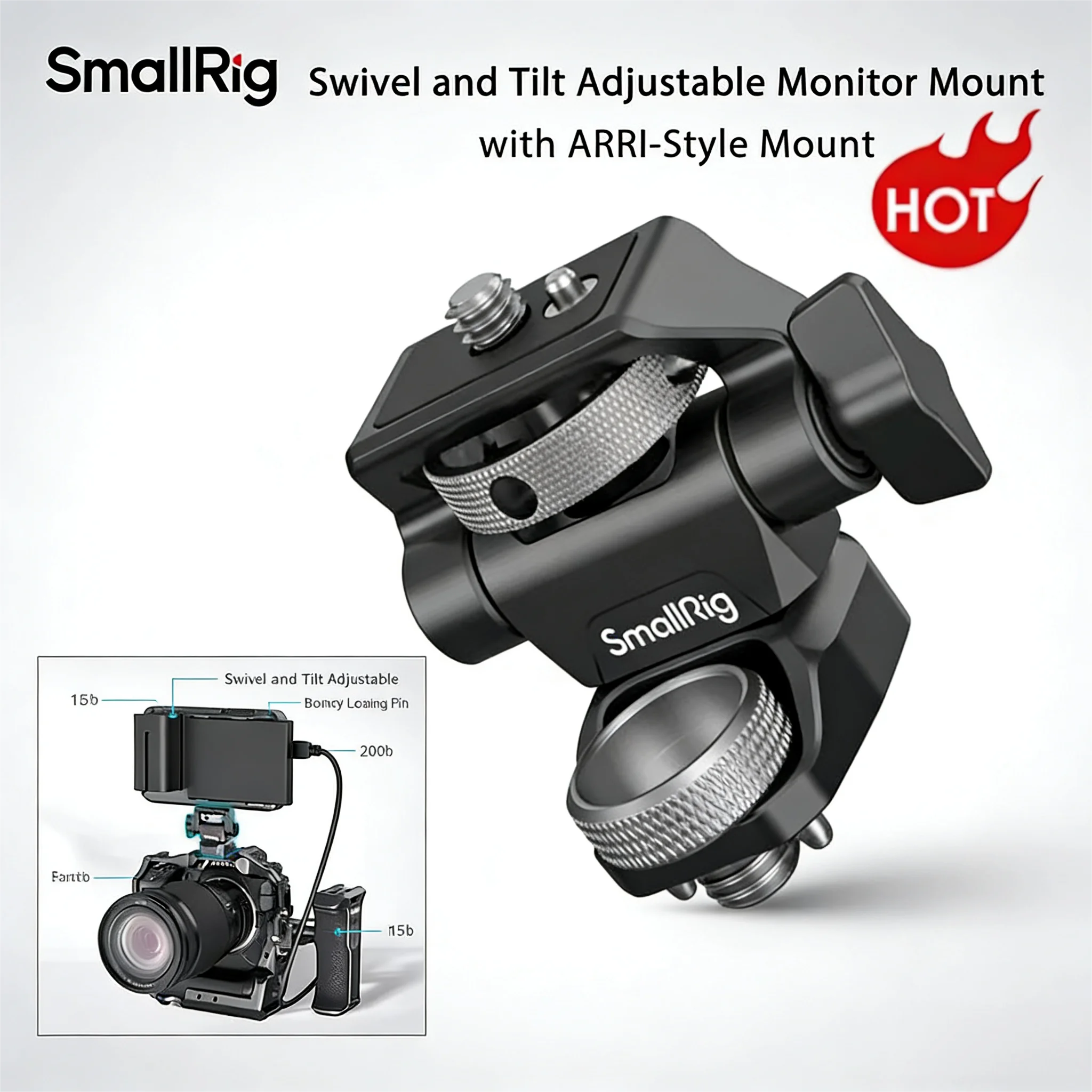 SmallRig DSLR 카메라 클램프 회전 및 기울기 조절 가능 모니터 마운트(나사 포함) 모니터 플래시 라이트 DIY 부착용 마운트 2903B