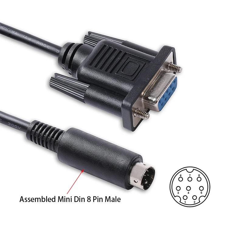 D-sub 9 Pin Female to Mini-DIN 8 Pin RS-232 Serial PC Link Cable Connecting Tripp-Lite SNMPWEBCARD to PC Compatible with 73-1025