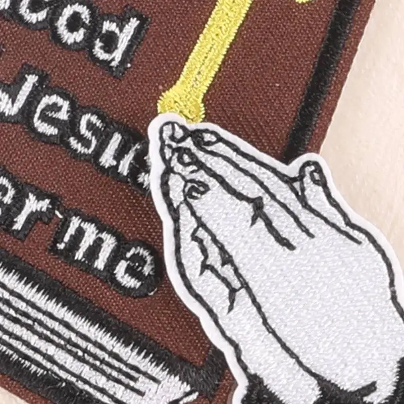 1PCS/lot New Embroidered Religious Patches Bible Book Praying Hands Cross Embroidery Iron on Patches Appliques For Clothing