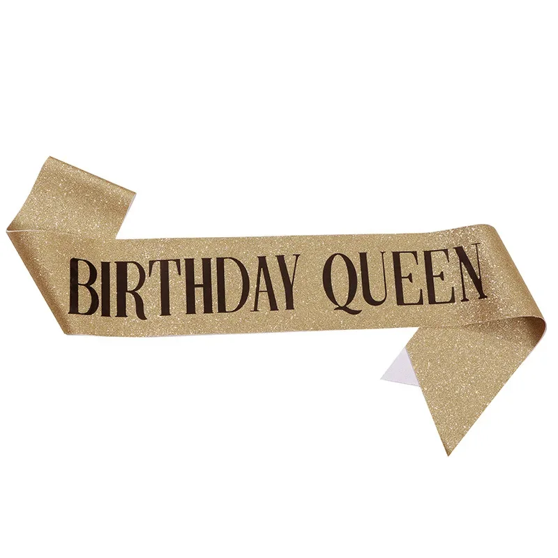 Birthday Queen Sash for Girl Women 20th 30th 40th 50th 60th Happy Birthday Party Decoration Supplies Glitter Satin Birthday Sash