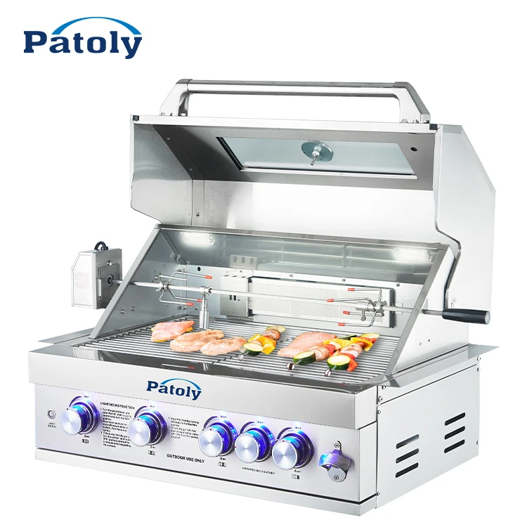 Modern Gas BBQ Grills Stainless Steel 5 Burners Smokeless Fast Heating Easy-Clean Picnic Backyard Outdoor Barbecue