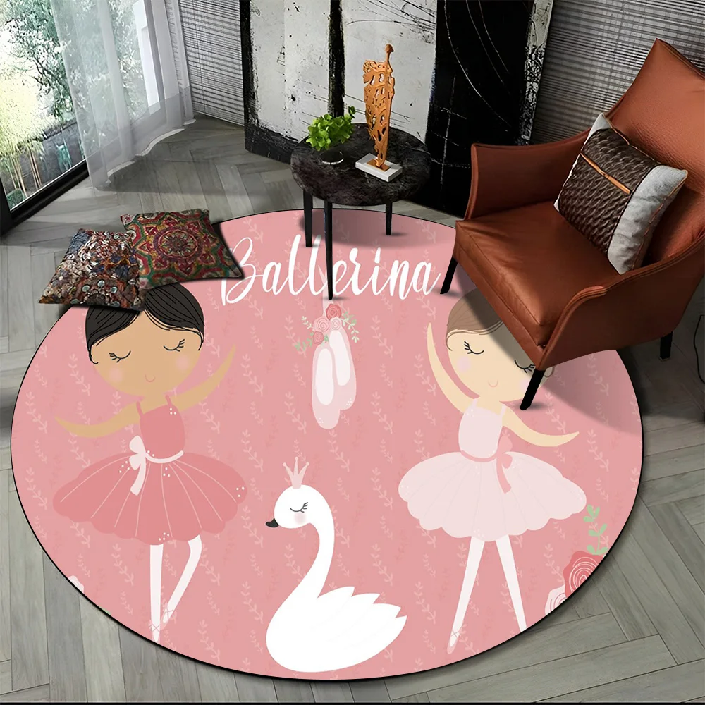 Cartoon Cute Ballet Girl Ballerina Round Area Rug,Circle Carpet for Living Room Bedroom Sofa Decor, Kids Floor Mat Kitchen Mat