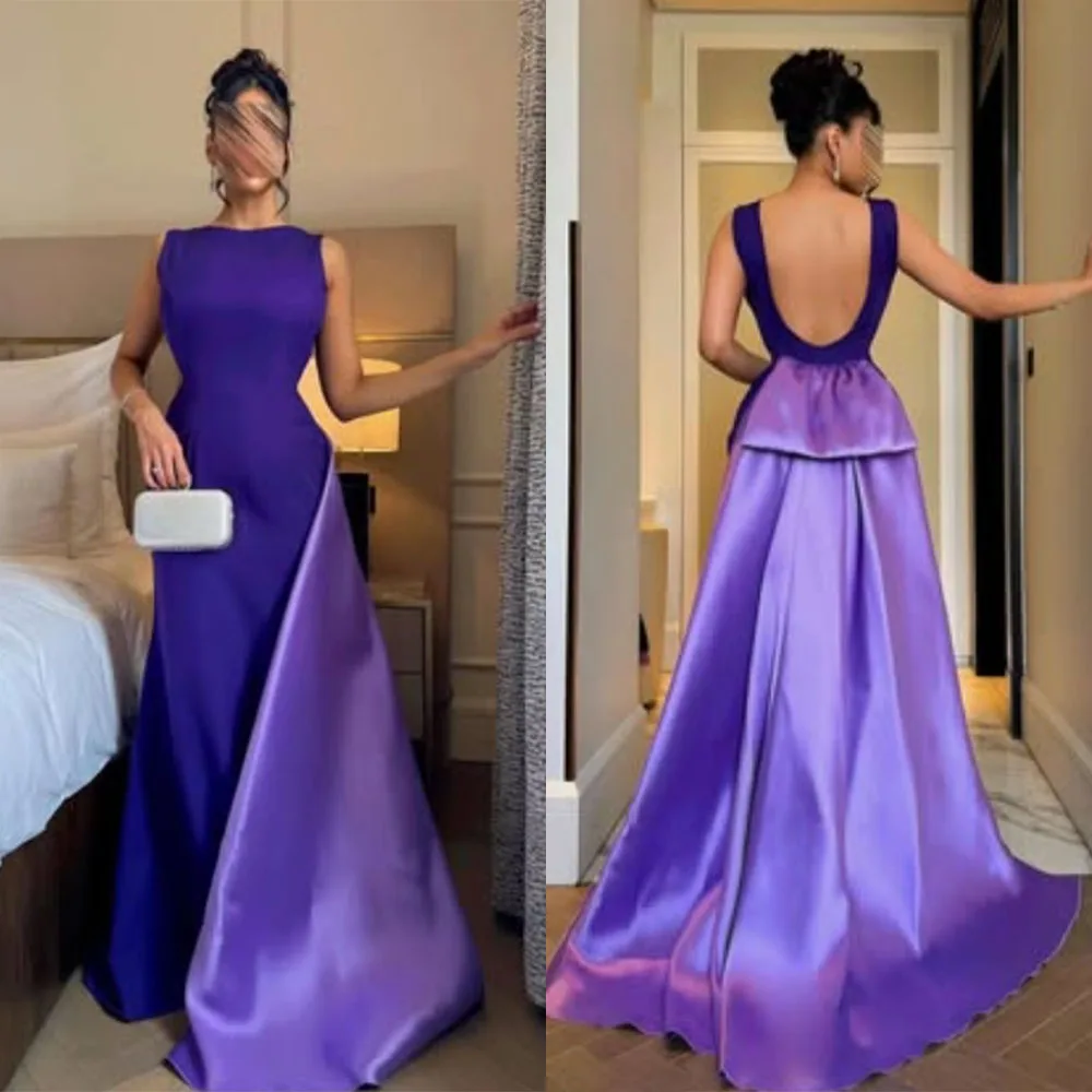 

High Quality Customized Strapless Backless Sweep Train Sleeveless A-line Women Stain Robe Pour Mariage Invité Robe De Soirée