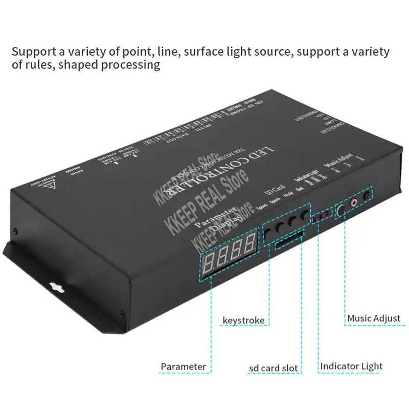 

T8K Music+DMX Console 8Channels Port With Mic In/Aux In SPI-TTL Led Strip Light Controller For WS2811 WS2812B-VVNB