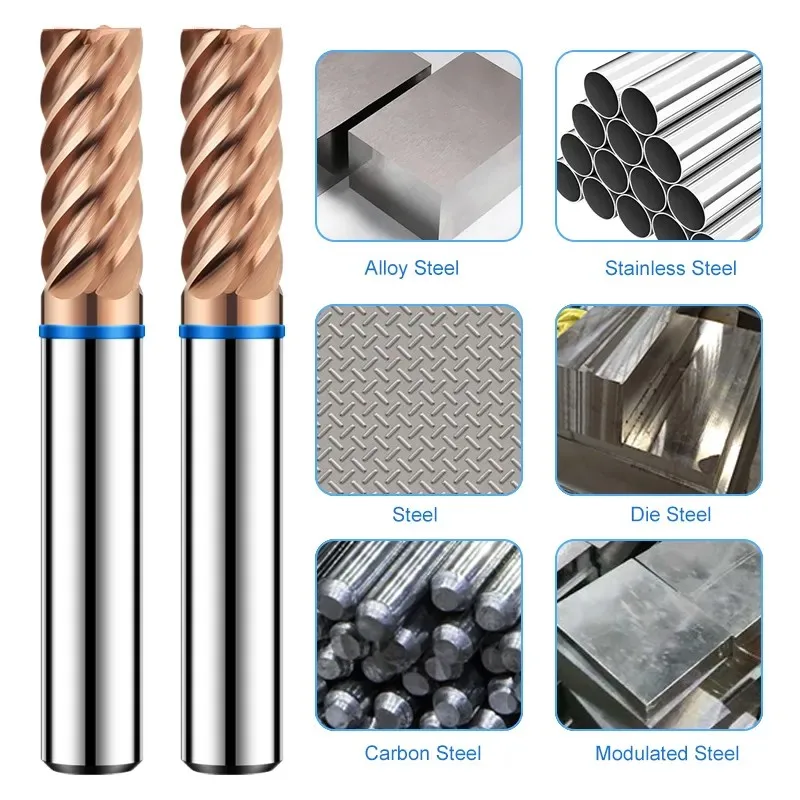 AZZKOR 6F endmills document-anneau revêtement tungstène acier carbure plat astronomique fraise pour CNC outils mécaniques TGB-HRC58