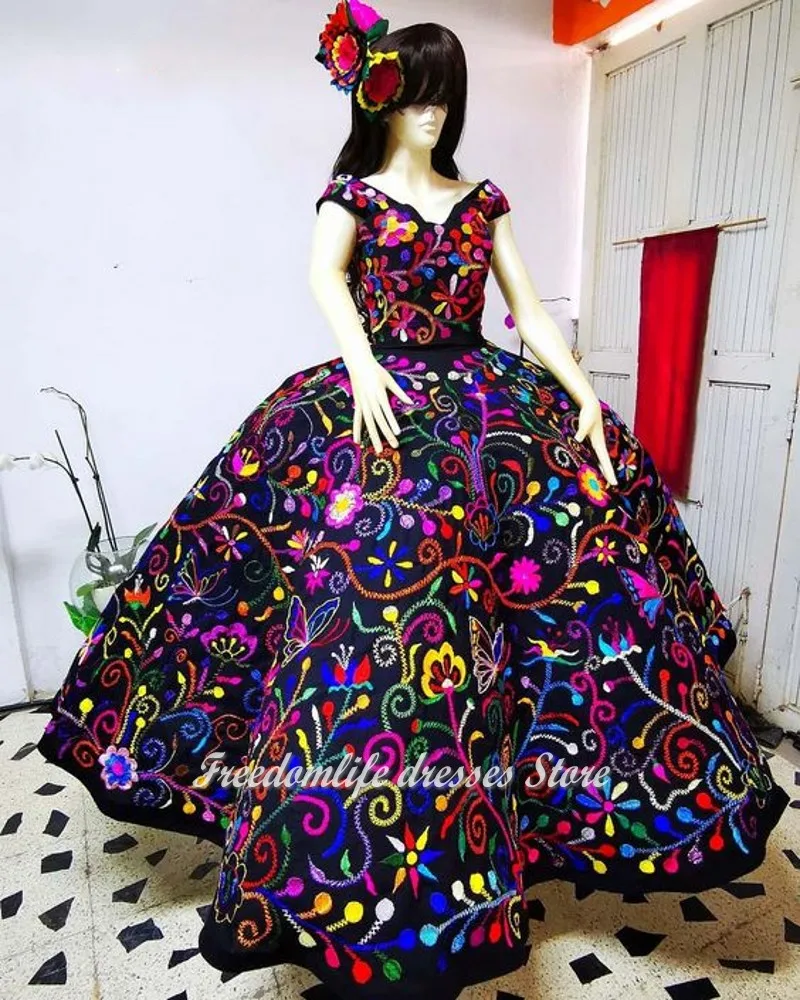 Gaun Mewah Charro Quinceanera Bordir Vestidos De 15 Años 2022 Manis 16 Gaun Ulang Tahun Buatan Khusus Meksiko XV