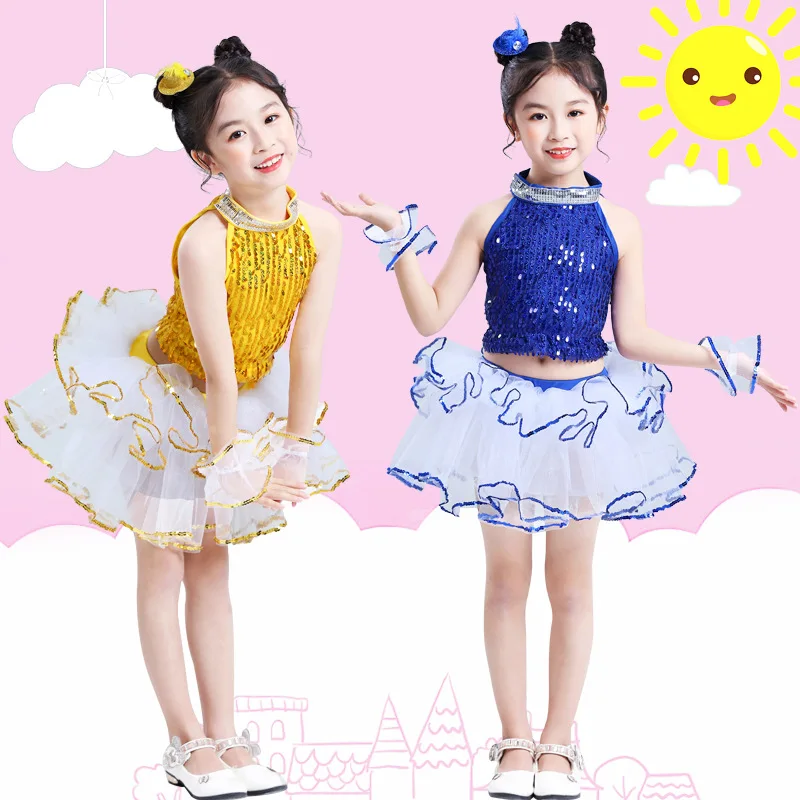 Children's Modern Dance Performance Clothing for Children's Day Children's Day Kindergarten Girls Fluffy Skirt Jazz Sequin Dance