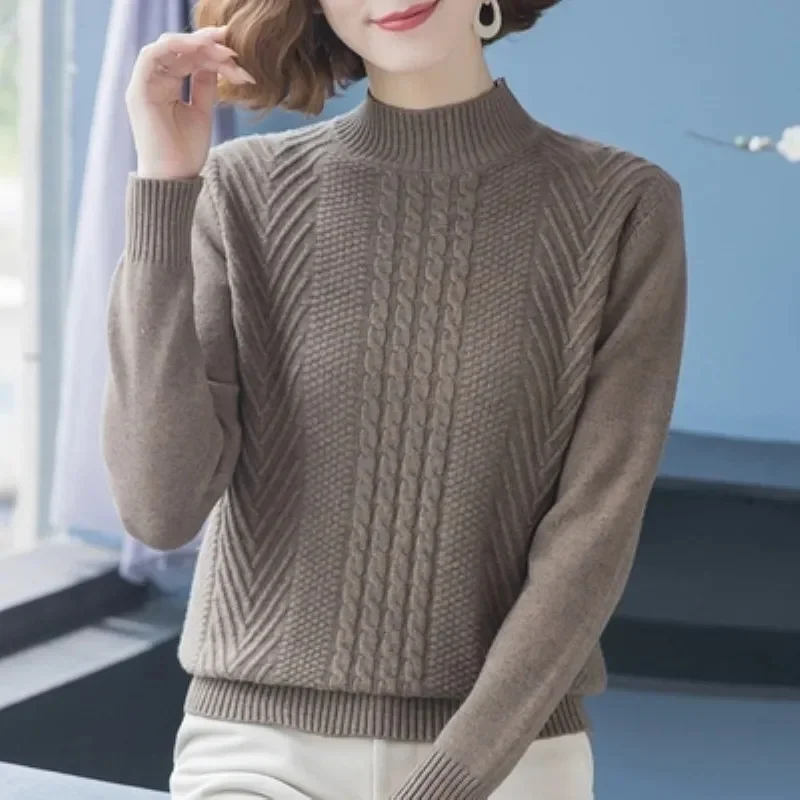 

2024 Autumn And Winter Pullover Half Turtleneck Knitted Sweater Women Vintage Long Sleeve Bottoming Women Tops Jumper Pull