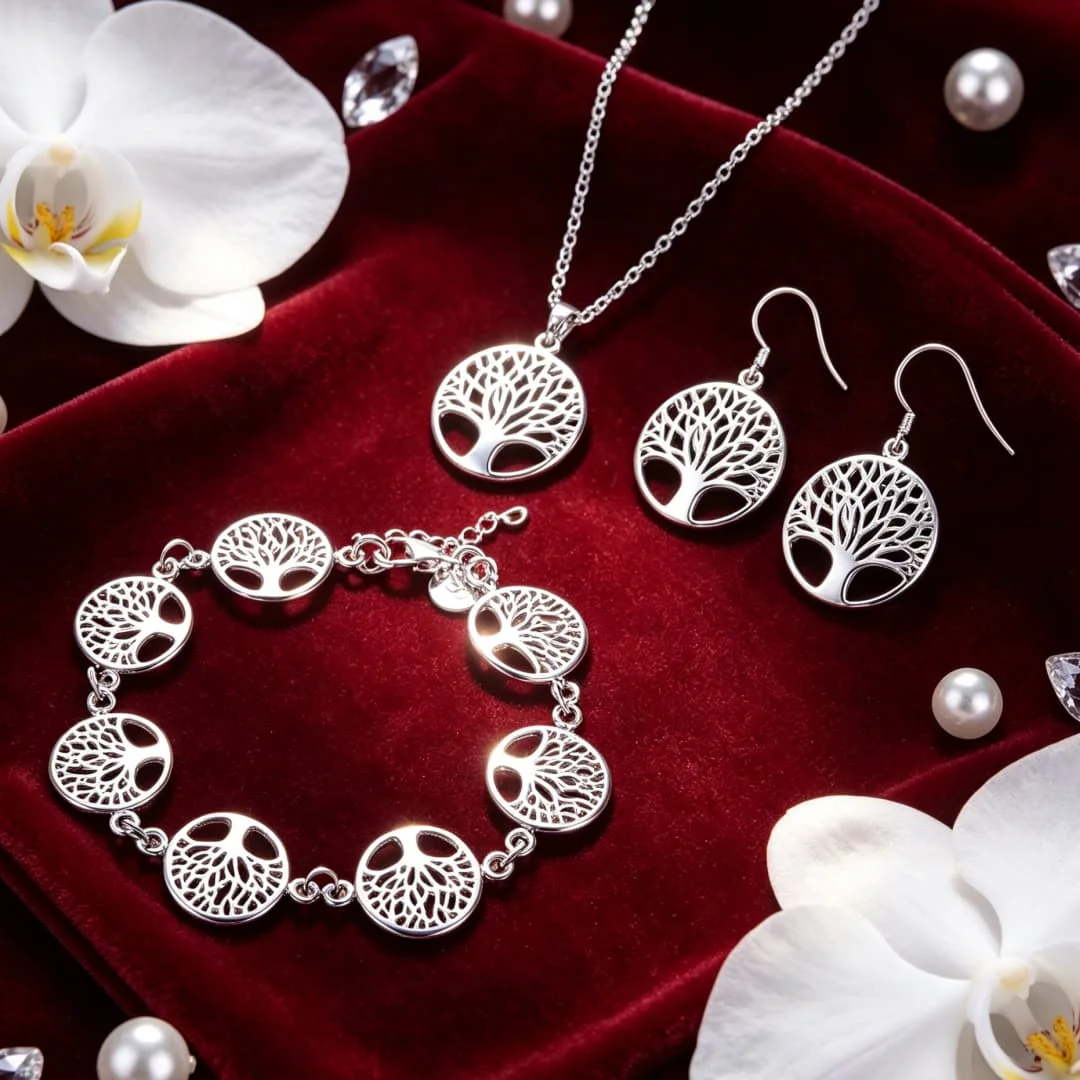 Special offer 925 sterling Silver Custom Tree of Life necklaces bracelets earrings for women Fashion Jewelry sets wedding gifts