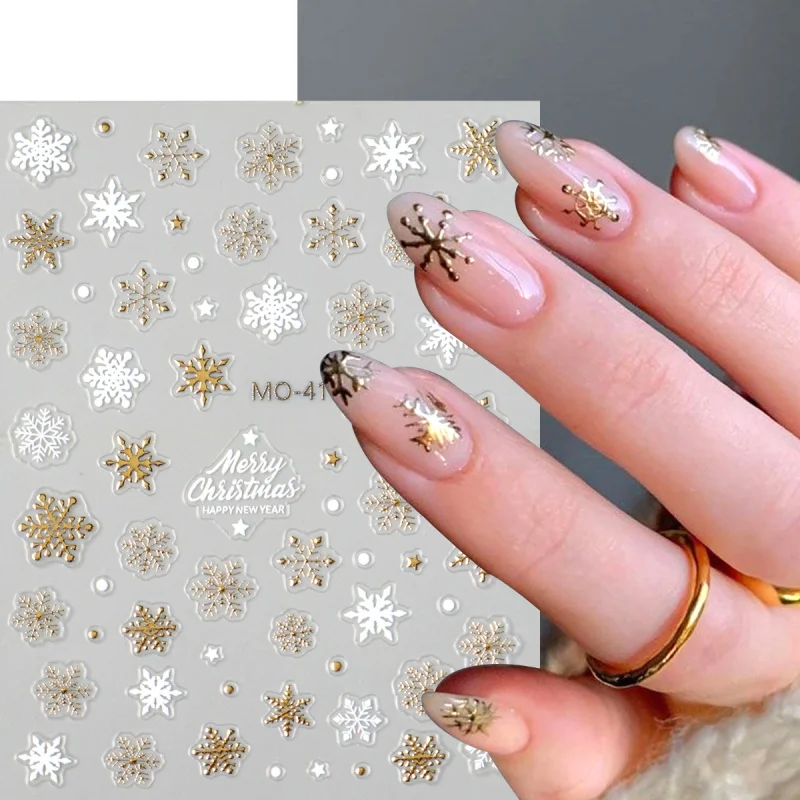 골드 크리스마스 네일 아트 스티커 Y2K 브론징 크리스마스 트리 눈송이 눈사람 별 슬라이더 만화 사슴 곰 새해 매니큐어 데칼
