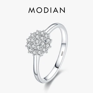 Modian 925 Sterling Silver Klasik Berkilau Sederhana Cincin Jari CZ Perhiasan Pernikahan Berlapis Platinum untuk Hadiah Ulang Tahun Wanita 6 cincin platinum penjualan terbaik - №