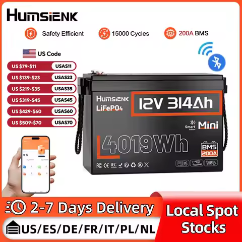 Humsienk 12V 300Ah(314Ah)LiFePO4 Battery 200A BMS 15000 Cycles Low-Temp Protection For RV/Off-Grid/Home Storage/Marine/Camping