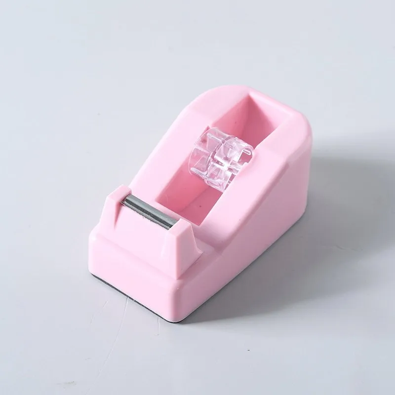 1Pc Solid Color Plastic Tape Dispenser Office Desktop Tape Holder Cutter Office Supplies Random Color