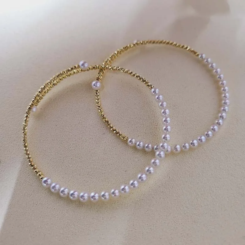 

18K Gold Natural Freshwater Pearl Bracelet - 3-4mm Near-Flawless Round Beads, Luxury Fine Jewelry