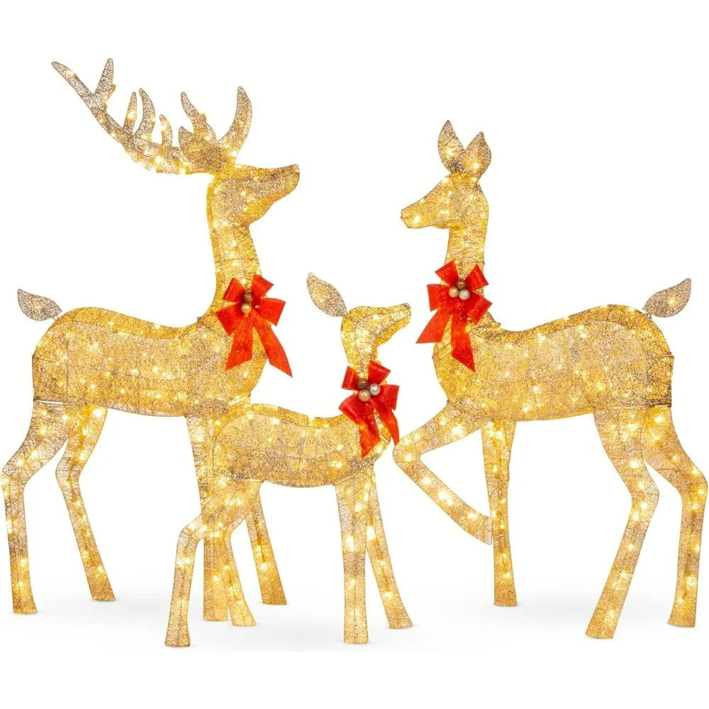 

3-Piece Large Lighted Christmas Deer Family Set, 5Ft Outdoor Decoration with 360 LED Lights, Stakes, Zip Ties, Christmas Decor