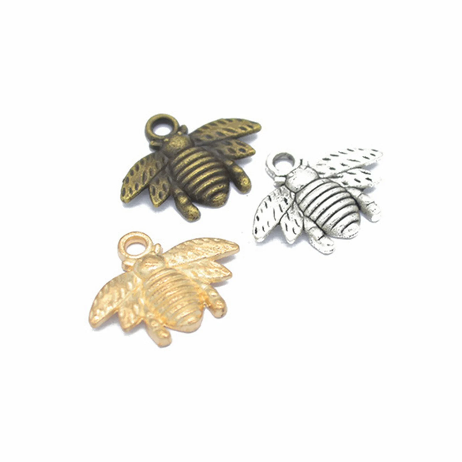 25 Tibet Silver Golden Bronze Alloy Bee Charm Pendants 15mm DIY Earring Bracelet